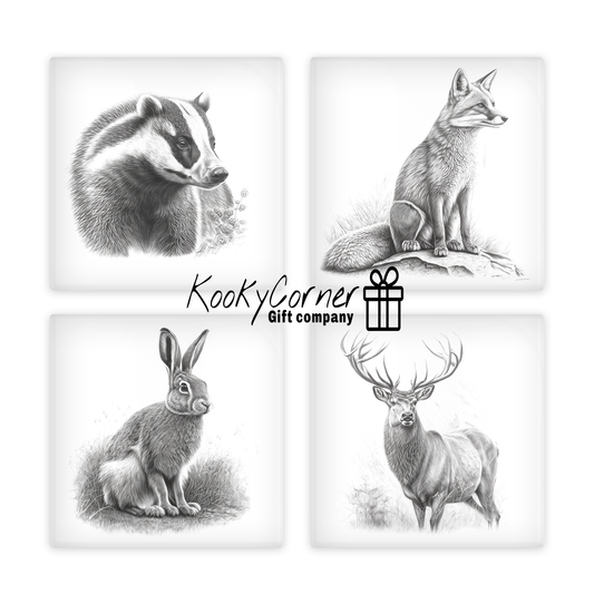 Woodland Animal Sketch Glass Coaster Set