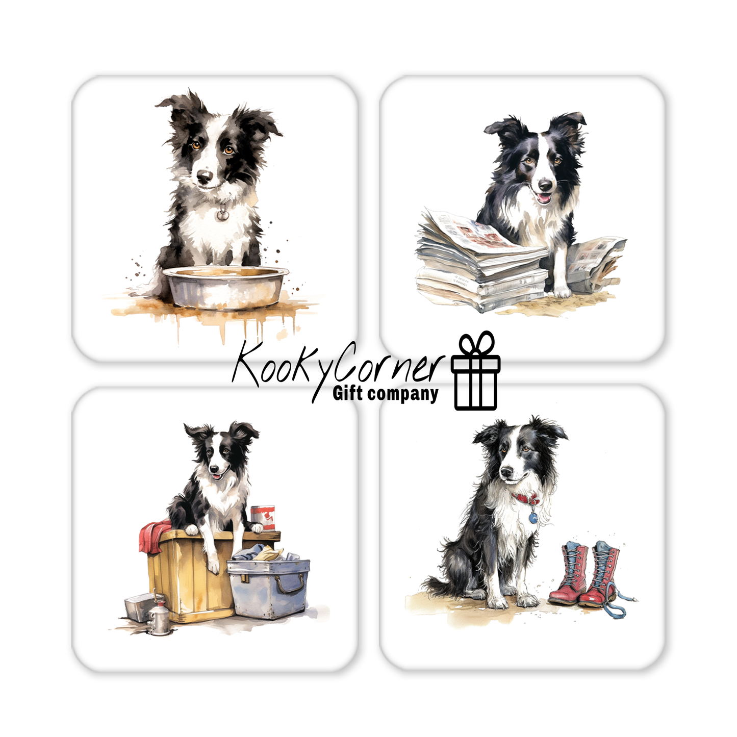 Border Collie Hardwood Coaster Set