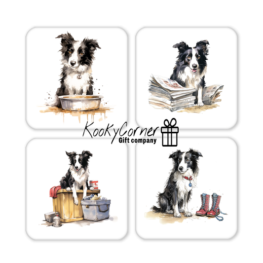 Border Collie Hardwood Coaster Set