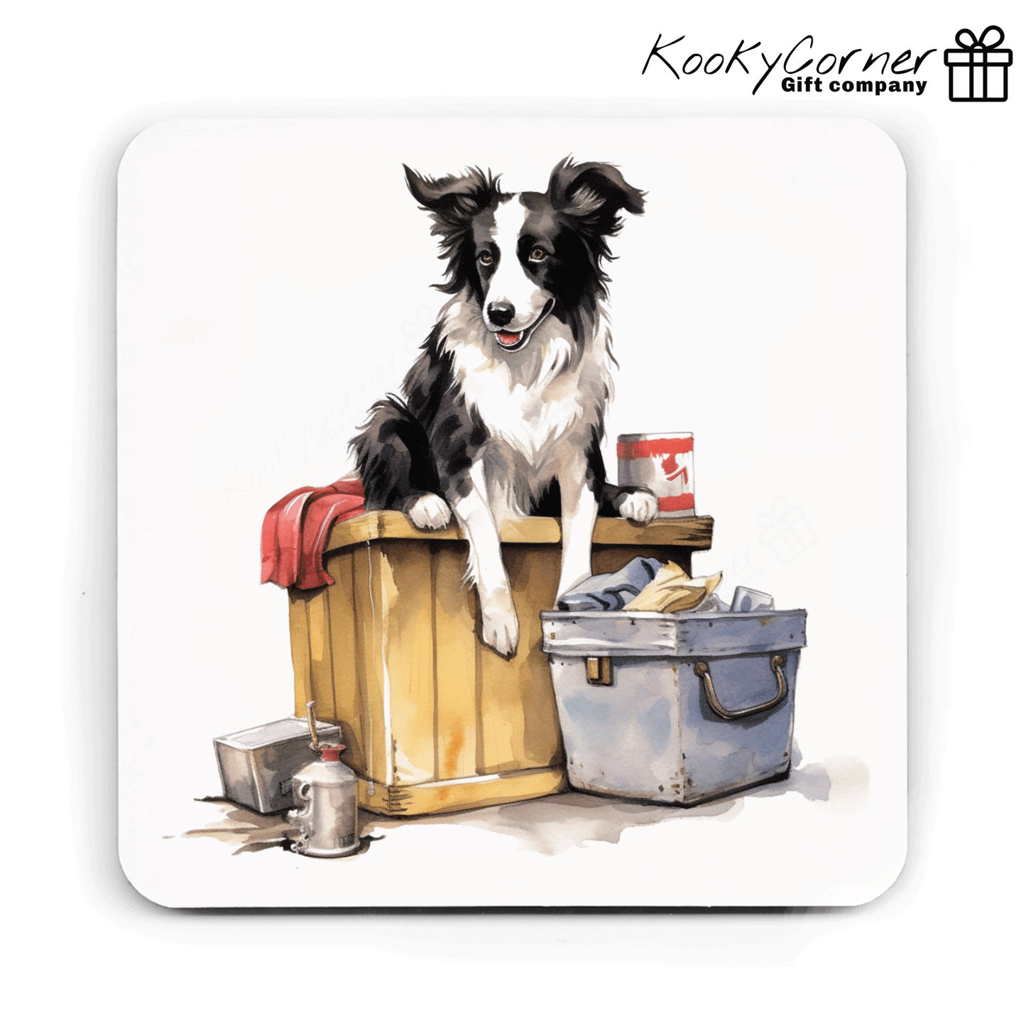 Border Collie Hardwood Coaster Set