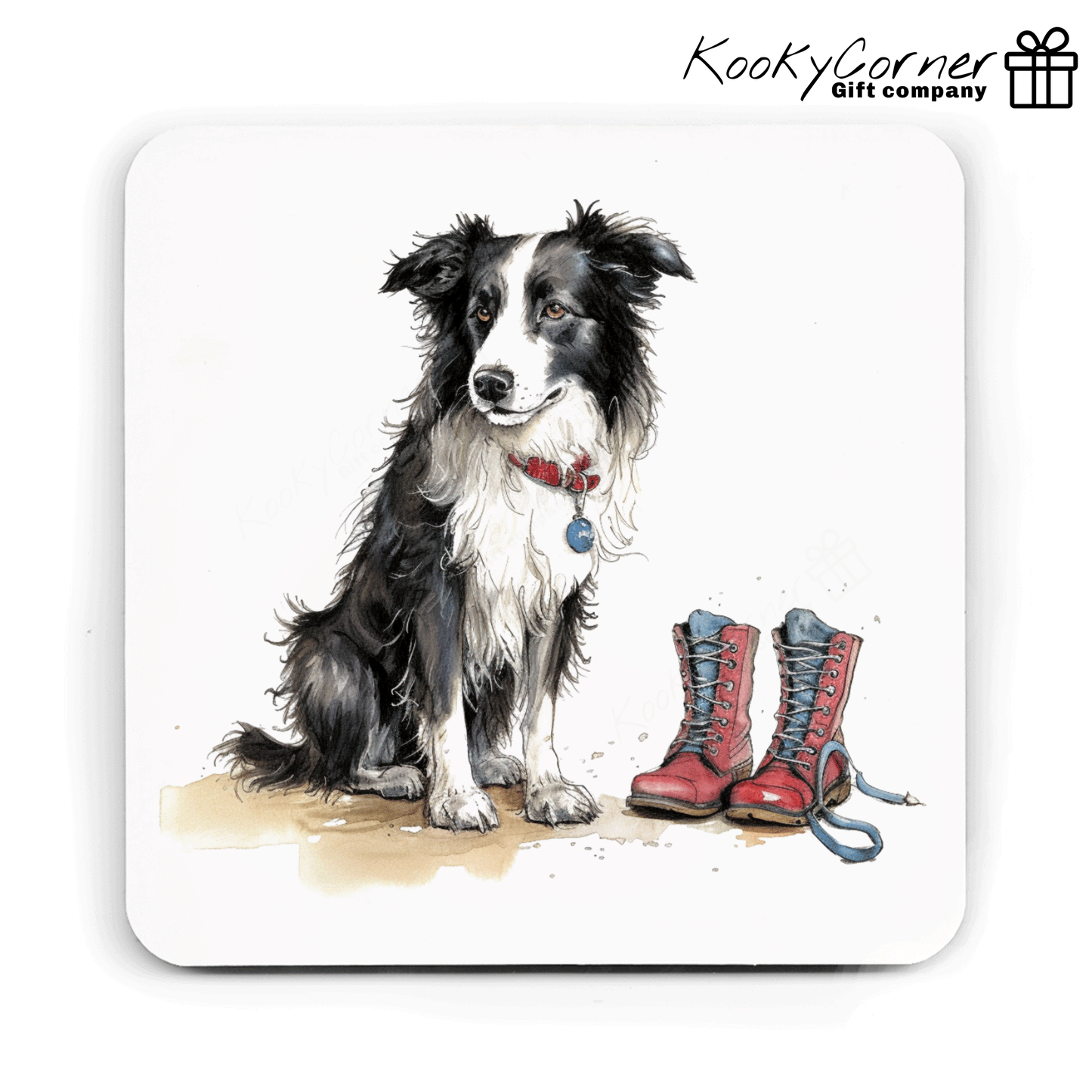 Border Collie Hardwood Coaster Set