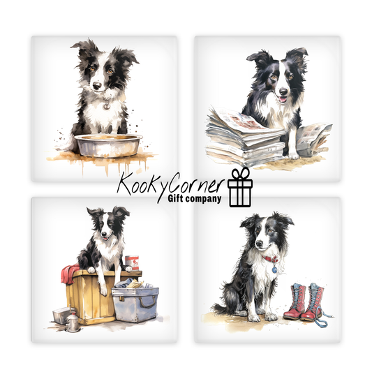 Border Collie Glass Coaster Set