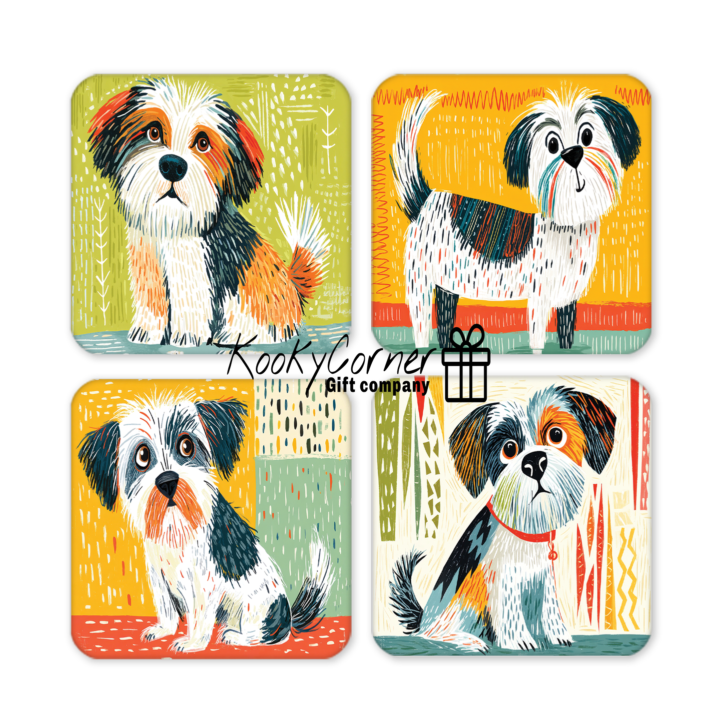 Doodle Dogs Hardwood Coaster Set