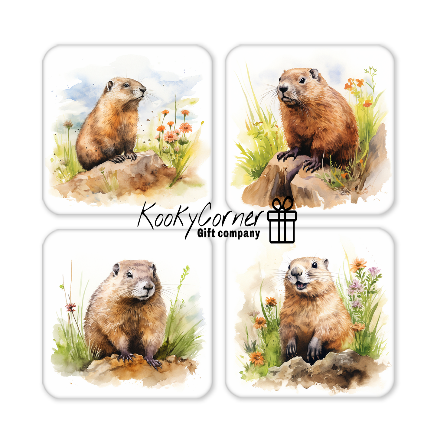 Groundhog Hardwood Coaster Set