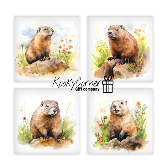 Groundhog Glass Coaster Set