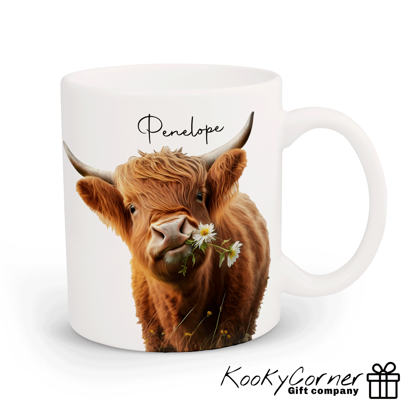 Highland Cow With Flowers Mug