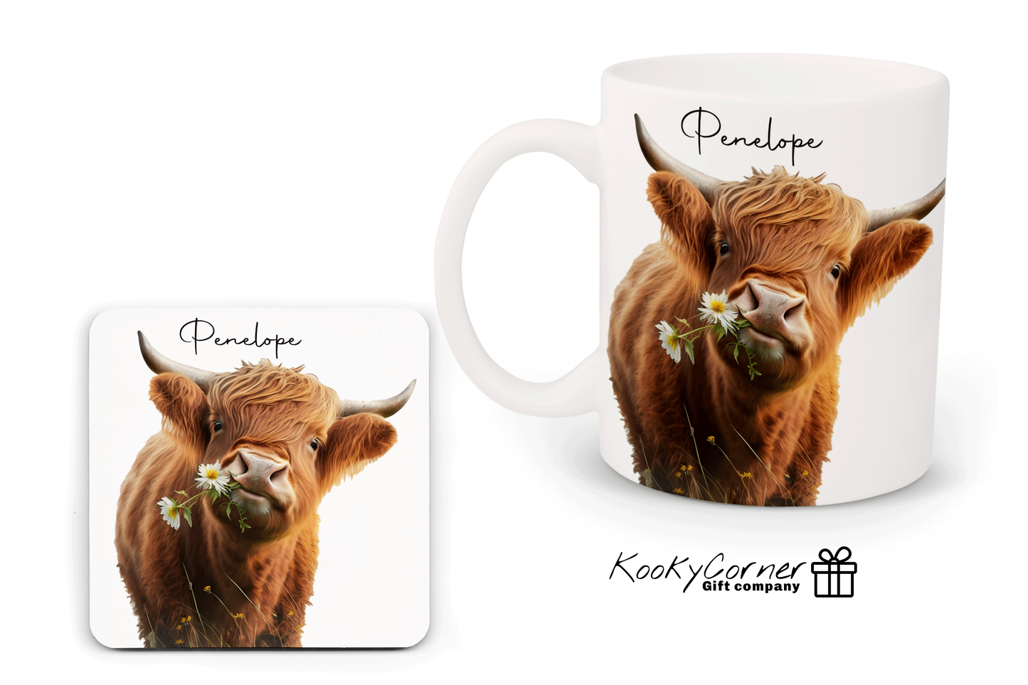 Highland Cow With Flowers Mug