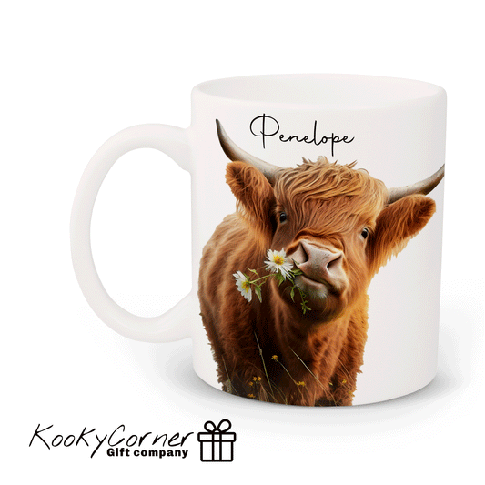 Highland Cow With Flowers Mug