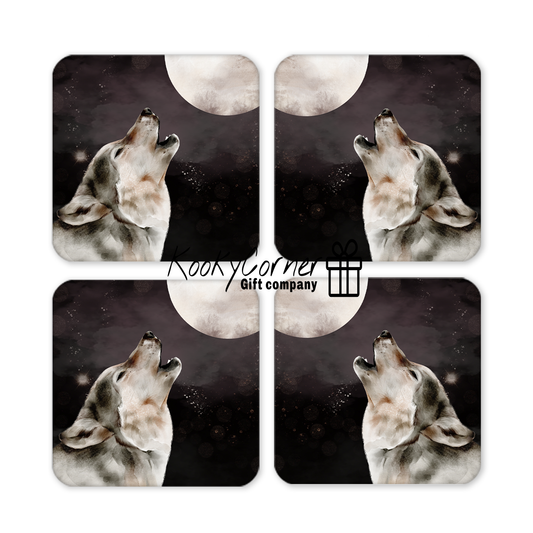 Howling Wolf Hardwood Coaster Set