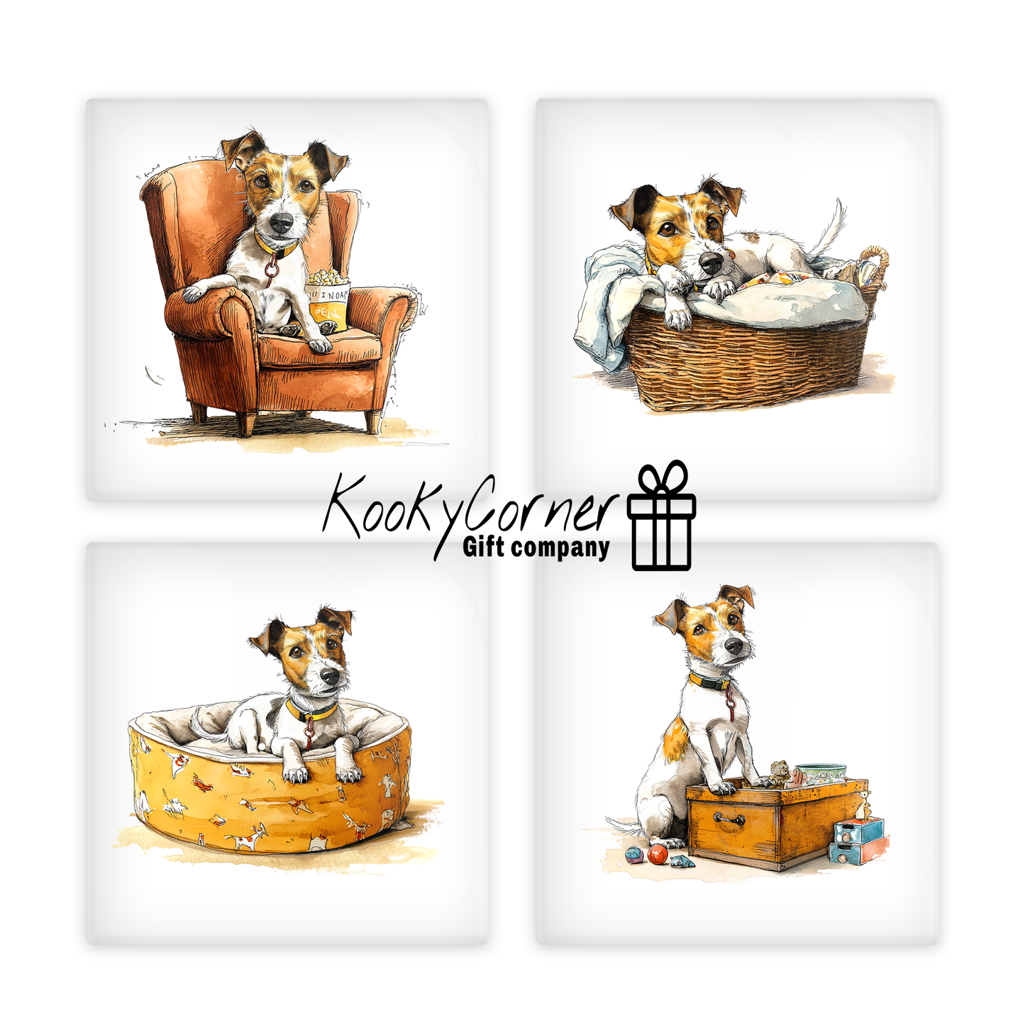 Jack Russell Glass Coaster Set