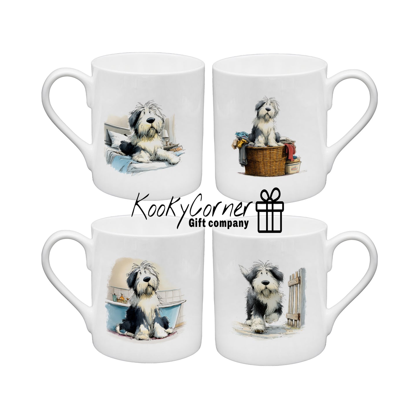 Old English Sheepdog China Mug Set