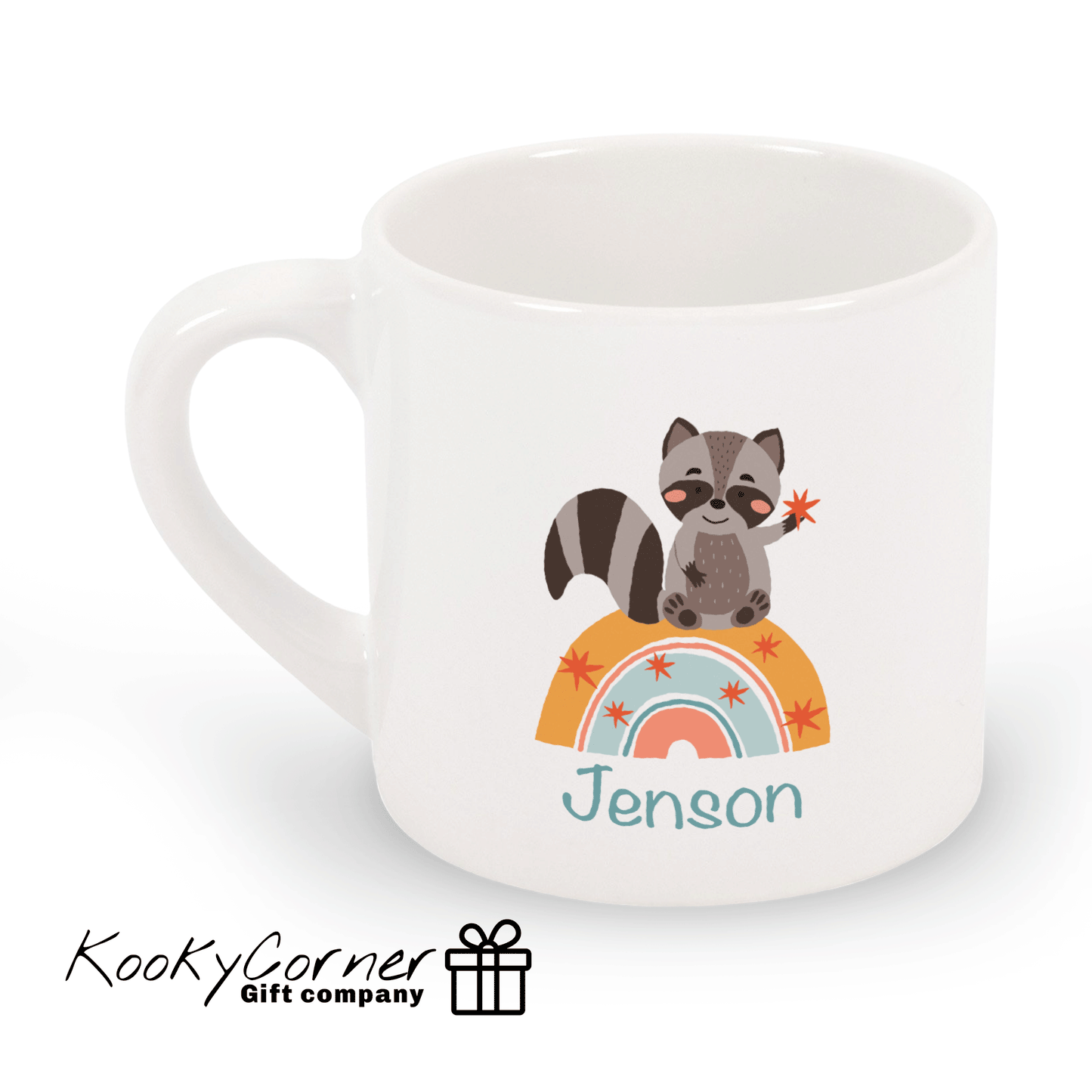 Raccoon On Rainbow Children's Mug