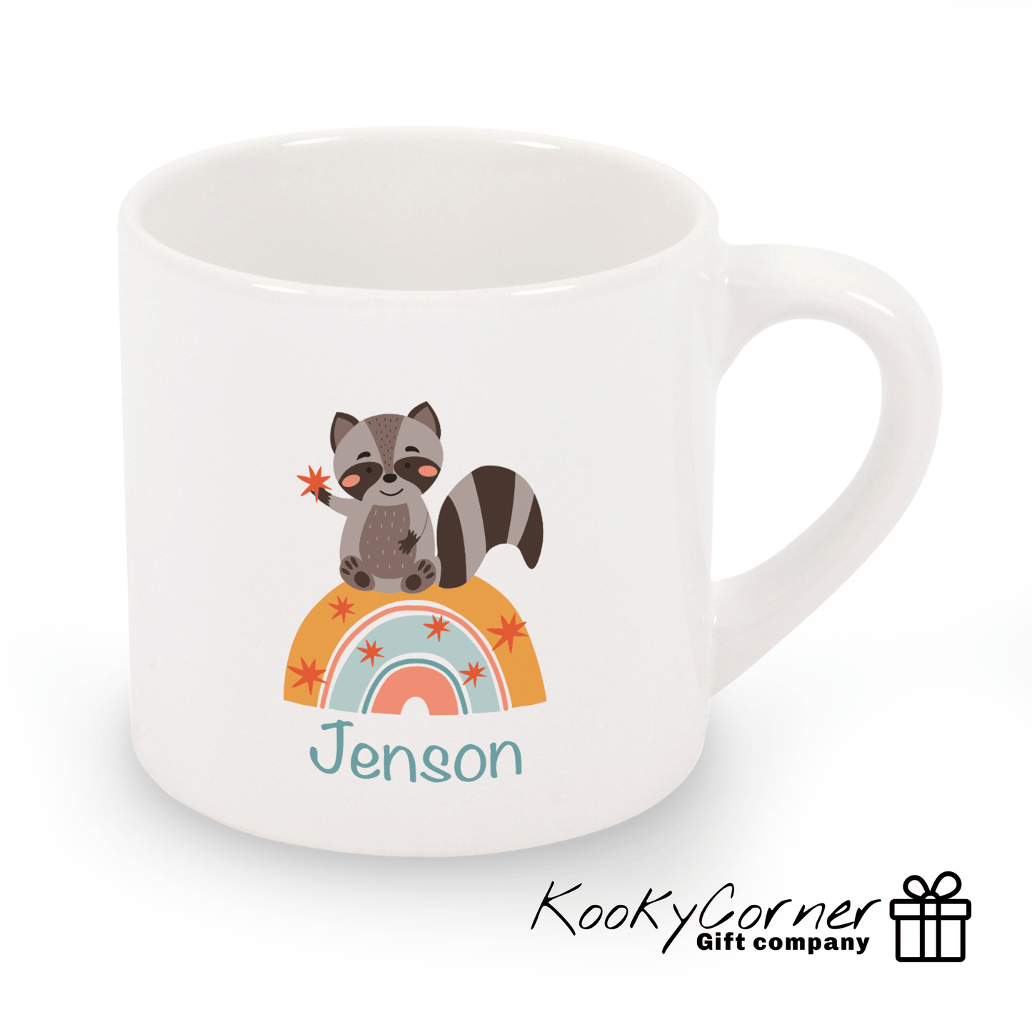 Raccoon On Rainbow Children's Mug