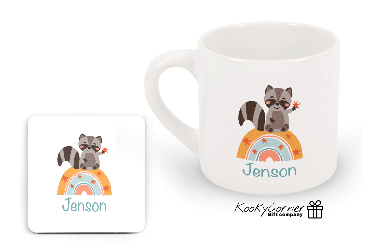 Raccoon On Rainbow Children's Mug