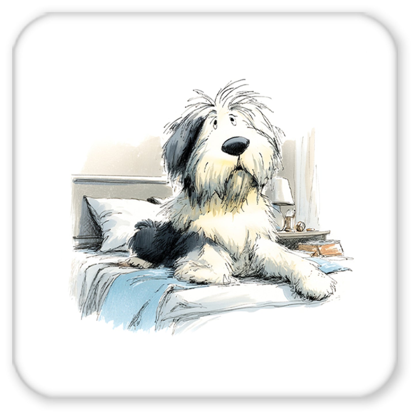 Old English Sheepdog Hardwood Coaster Set