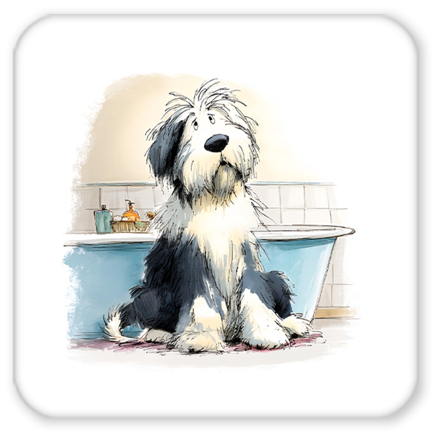 Old English Sheepdog Hardwood Coaster Set