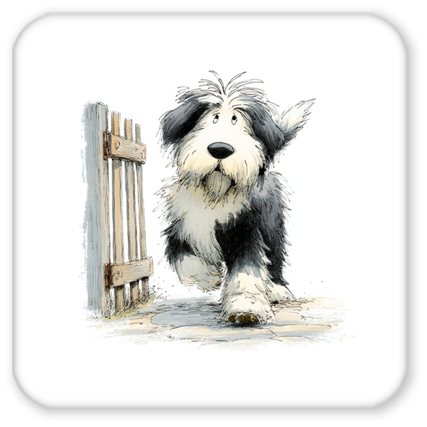 Old English Sheepdog Hardwood Coaster Set