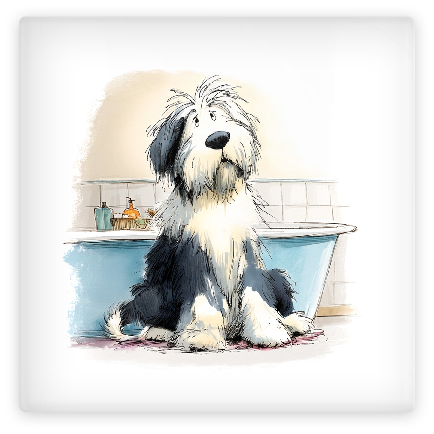 Old English Sheepdog Glass Coaster Set