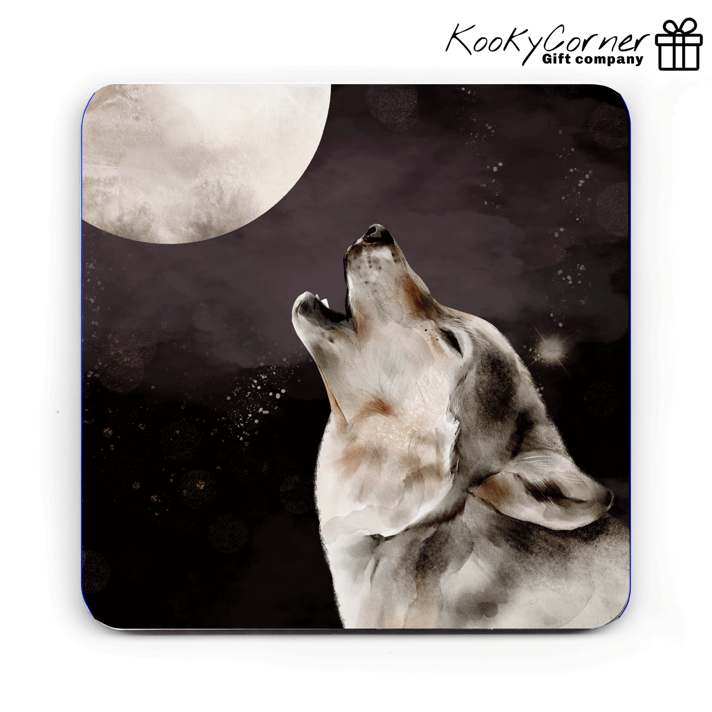 Howling Wolf Hardwood Coaster Set
