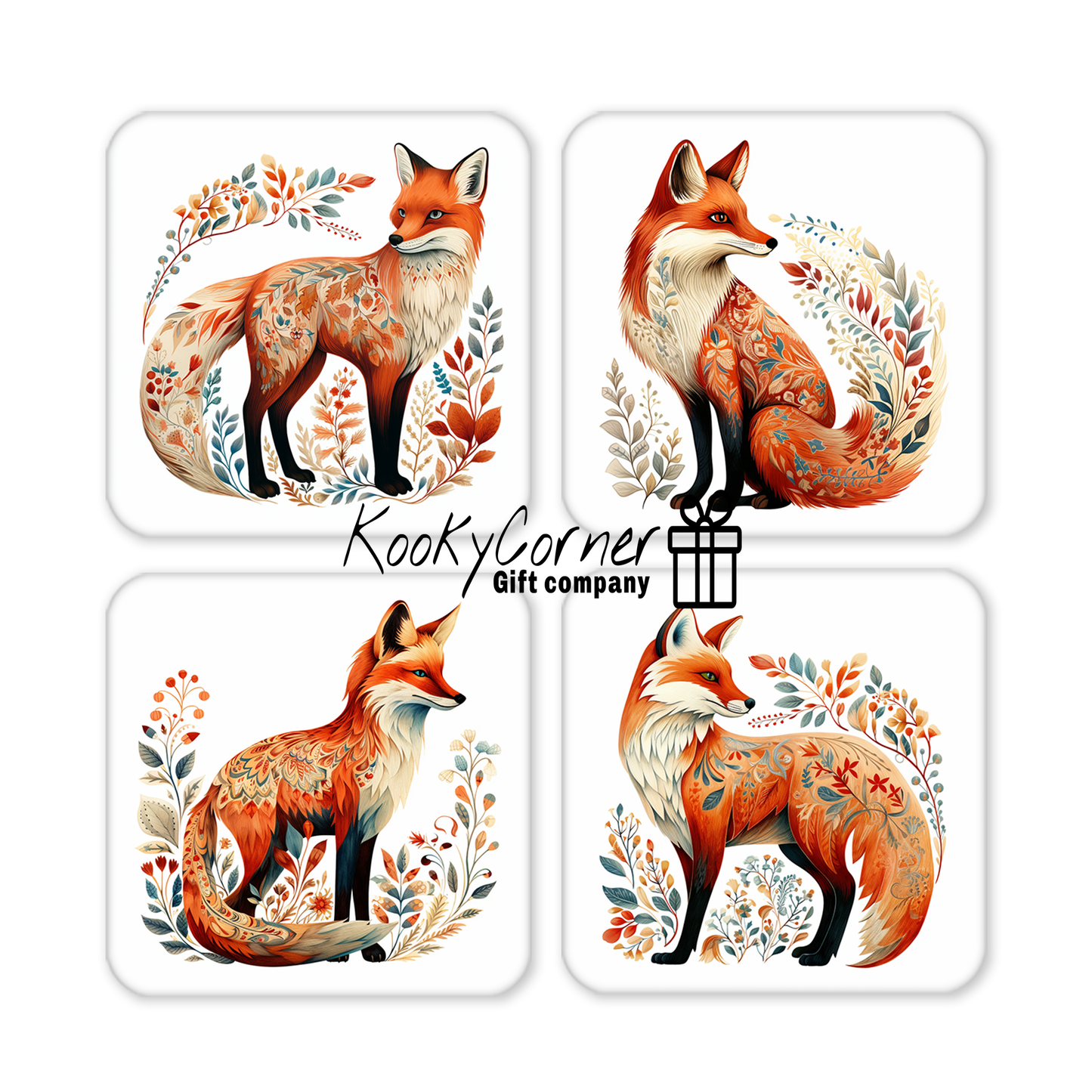 Fokelore Fox Hardwood Coaster Set